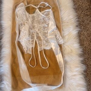 White Lace Halter Top with Satin Ties